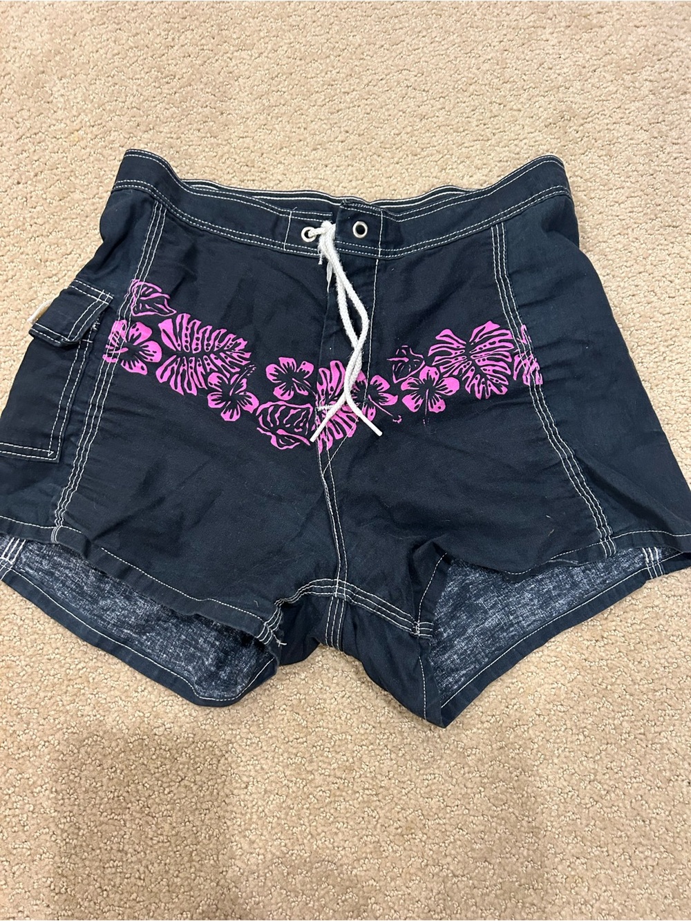 Sundek Dark Blue Athletic Shorts with Pink Floral Print